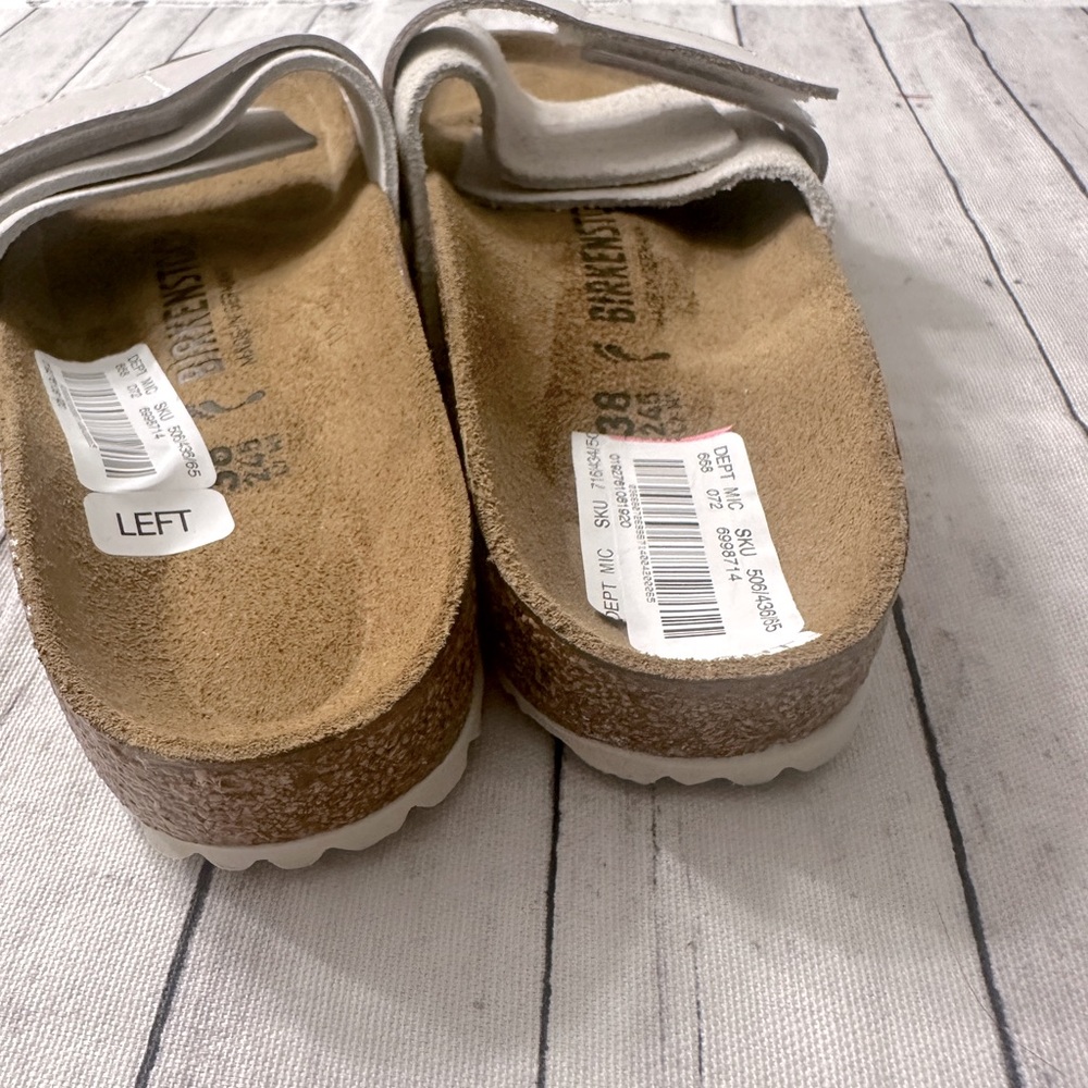 New Birkenstock Oita Slides Sandals Suede Leather Antique White - Picture 6 of 9